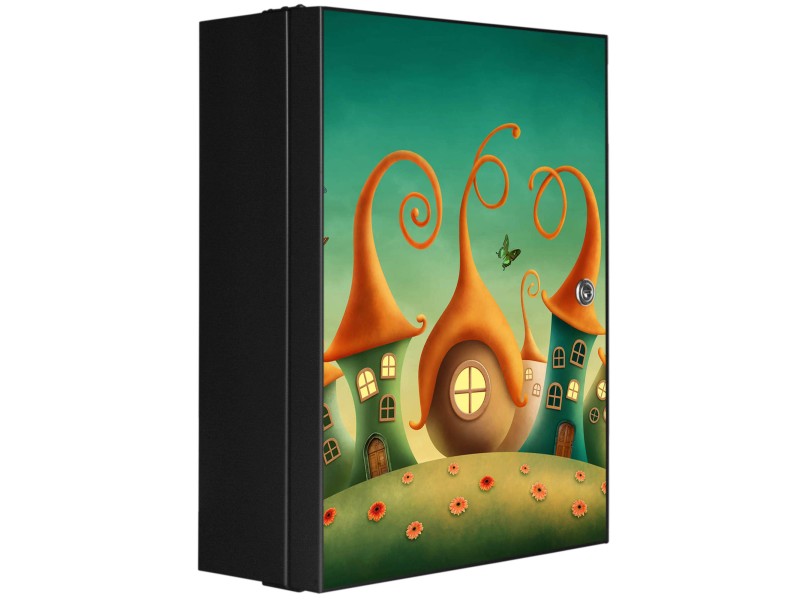 Banjado XXL Medizinschrank Abschliessbar 35x46x15cm Arzneischrank Anthrazit Aus Metall Front Mit Motiv Zwergenhausen