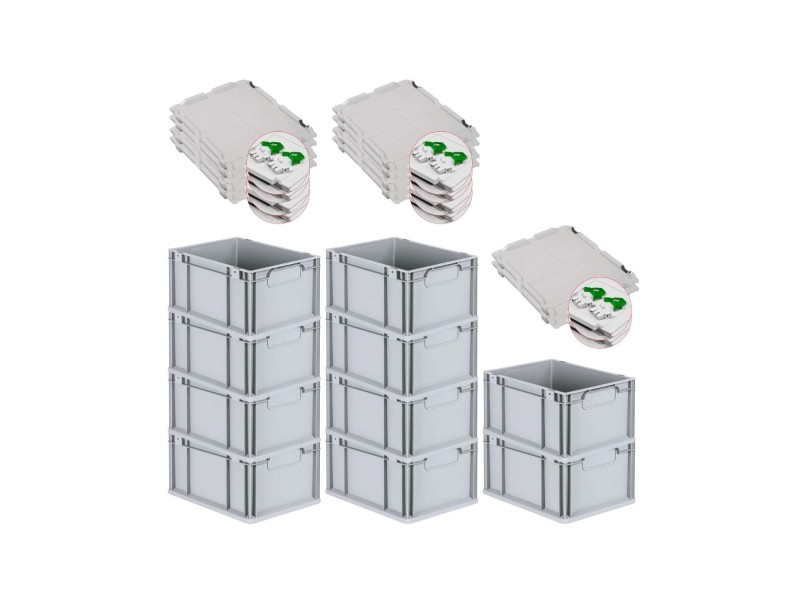 PROREGAL Spar Set 10x Eurobox Nextgen Economy Mit Scharnierdeckel & Grünen Schiebeschnappverschlüssen Griffe Geschlossen HxBxT 22 x 30 x 40 cm